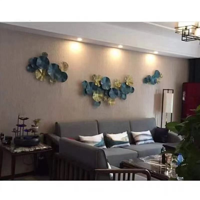 新中式铁艺圆形大型荷叶创意立体金属背景墙装饰墙上装饰壁挂壁饰