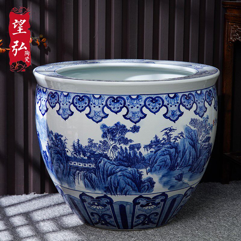 景德镇陶瓷鱼缸庭院门海大缸荷花缸古法养鱼缸风水缸青花瓷缸摆件