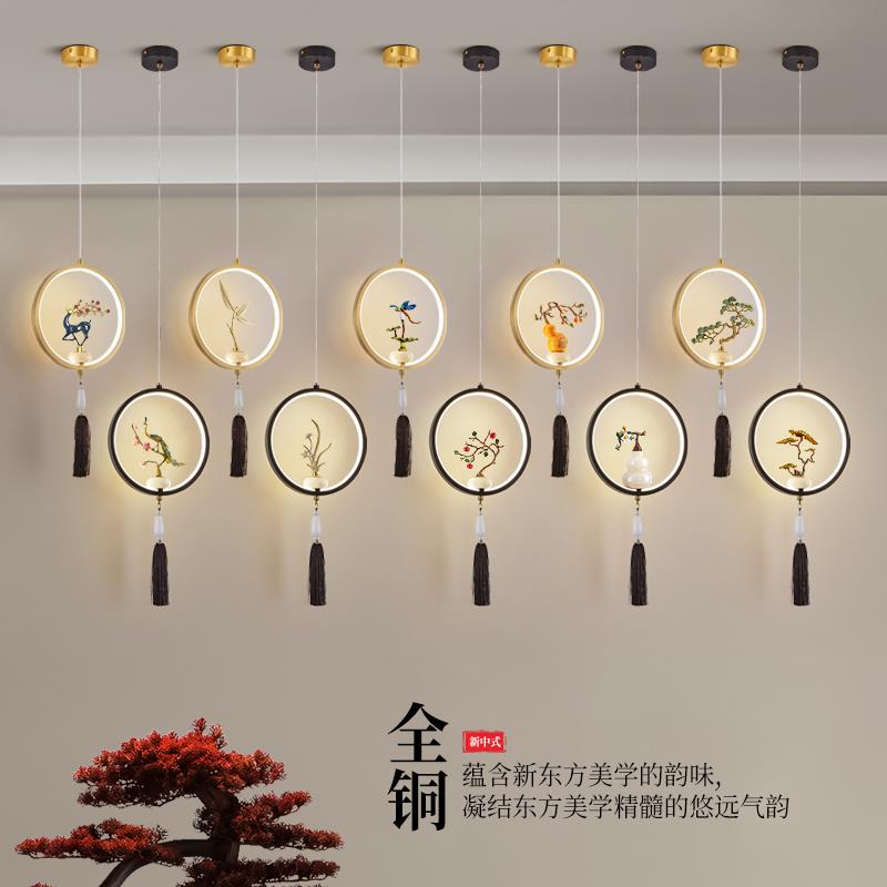 新中式全铜卧室床头灯别墅楼梯旋转吊灯北欧简约玄关过道小吊灯