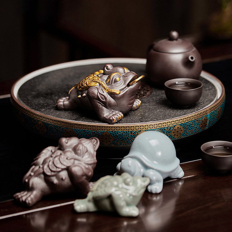 JOJOS L. PD紫泉涧紫砂茶宠可养摆件金蟾招财茶台  予怀