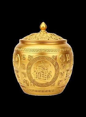 黄铜百福缸摆件带盖子纯黄铜聚宝盆客厅办公室装饰品开业乔迁礼品