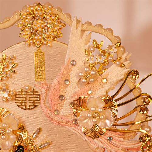 双面双色团扇新娘结婚喜扇DIY材料包中式秀禾服团扇送闺蜜礼物