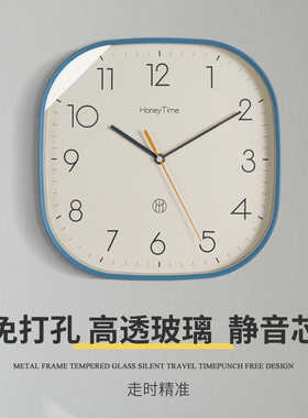 创意简约方形静音挂钟家用现代客厅卧室钟表石英时钟挂墙表电波钟