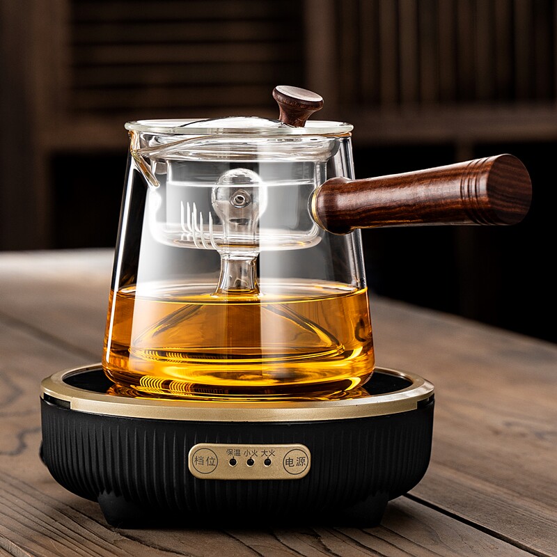 侧把蒸茶壶电陶炉煮茶器套装养生泡茶壶高硼硅玻璃茶具蒸汽壶茶炉