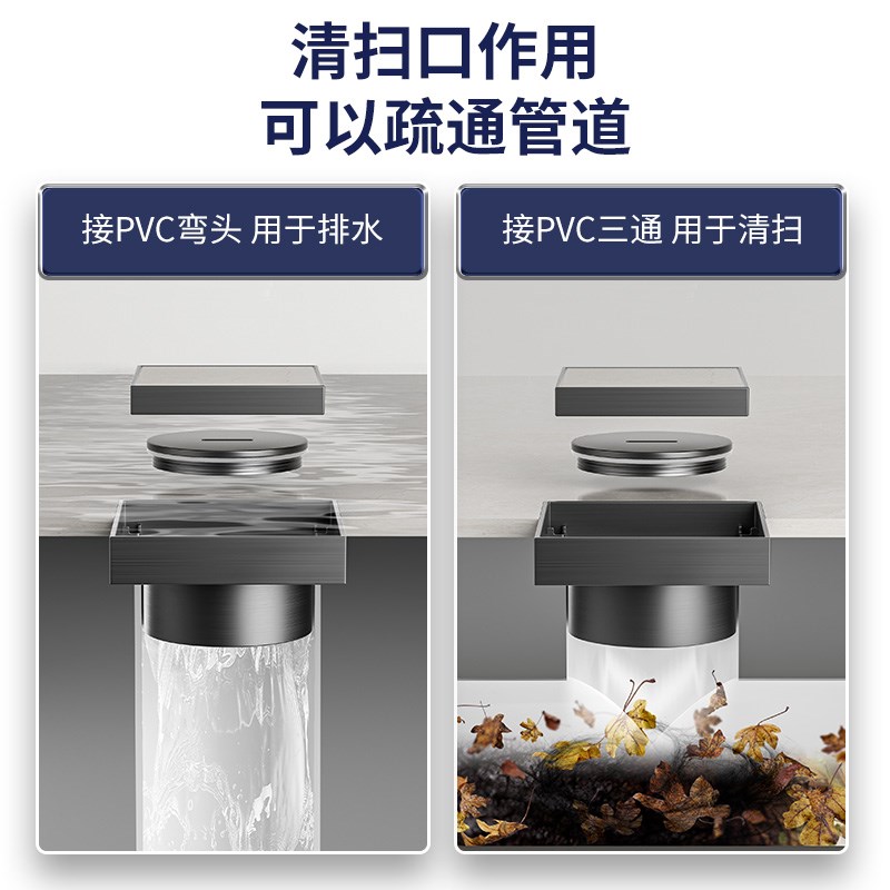 杜纳特隐形304不锈钢地漏下水管内插式清扫口110管50管防反水防臭