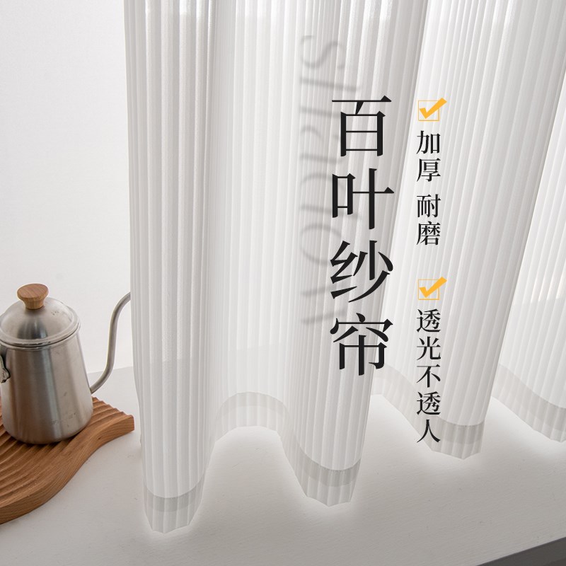 百叶纱法式飘窗纱帘2025年新款卧室遮光窗帘白纱透光不透人挂钩式