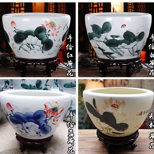 景德镇陶瓷金鱼缸养荷花睡莲盆乌龟锦鲤书画缸特大号水缸庭院客厅