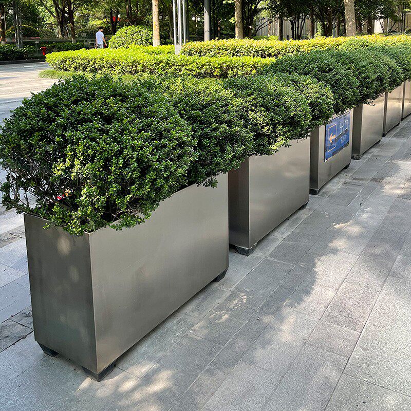 不锈钢花盆户外玻璃钢花箱商场组合花盘定制庭院林园酒店方形花器