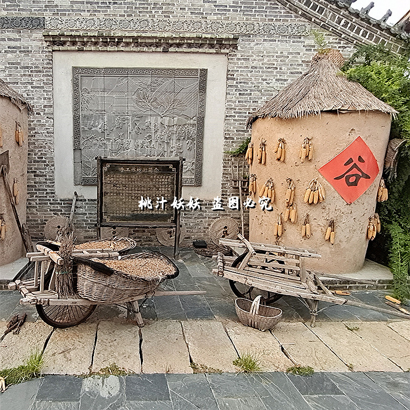 民俗怀旧老物件农耕文化布景摆件老手推车单轮车平板车人力车马车