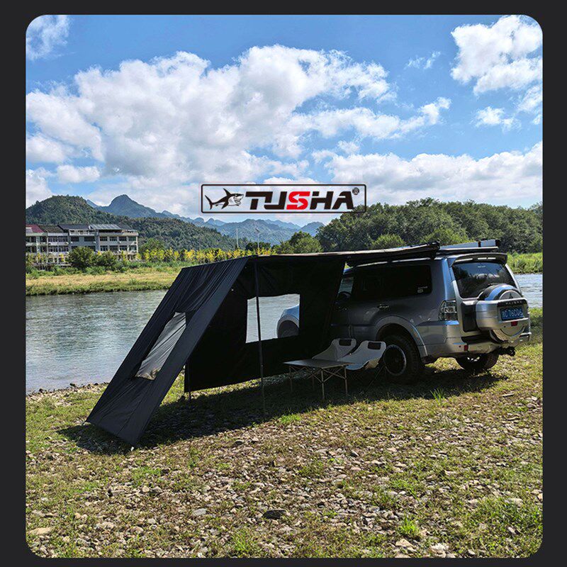 户外铝合金硬壳自动回弹黑胶车边帐天幕侧帐快速收纳帐篷越野遮阳