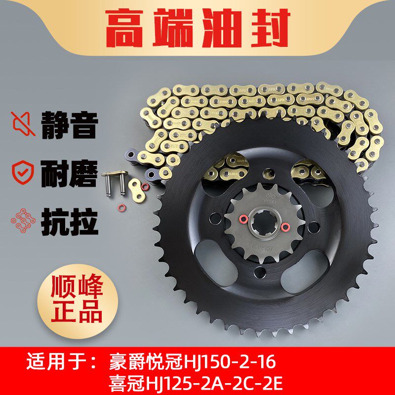适用豪爵悦冠HJ150-2-16喜冠HJ125-2A-2C-2E改装齿轮牙盘链盘链条