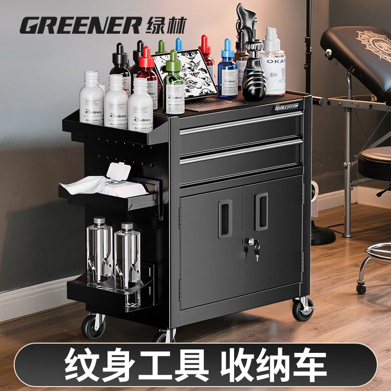 绿林纹身工作台抽屉式可移动工具推车工具柜美发工具架桌工具车