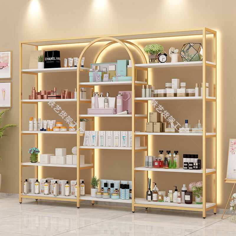 多层落地组合置物架商用带灯货架化妆品展示柜儿童鞋架美甲陈列架
