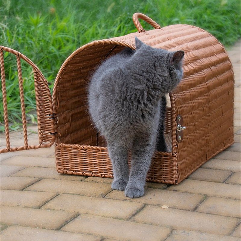 猫笼子便携外出手提猫笼藤编猫窝猫篮子车载宠物笼猫屋旅行遛猫包