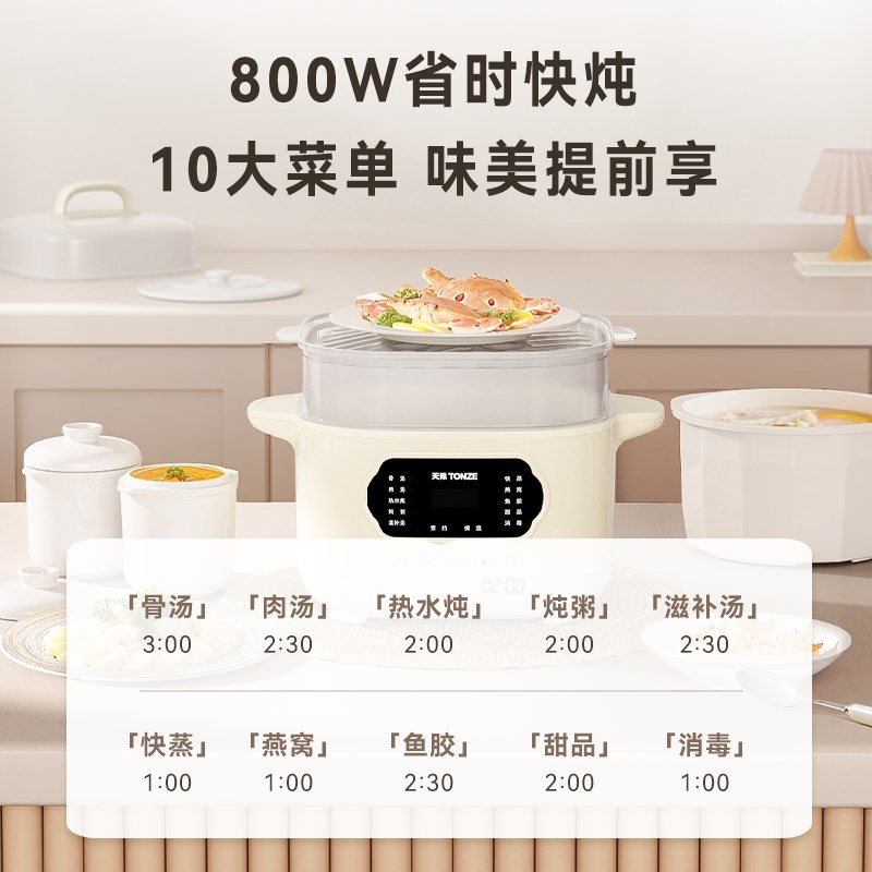 天际电炖炖锅陶瓷电炖盅炖汤煮粥锅隔水炖家用多功能3L大容量