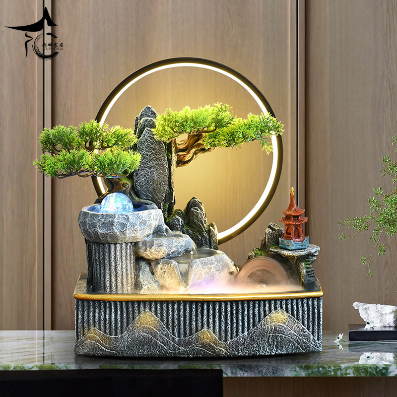 室内桌面鱼池造景假山流水喷泉风水轮摆件循环水装饰开业乔迁送礼
