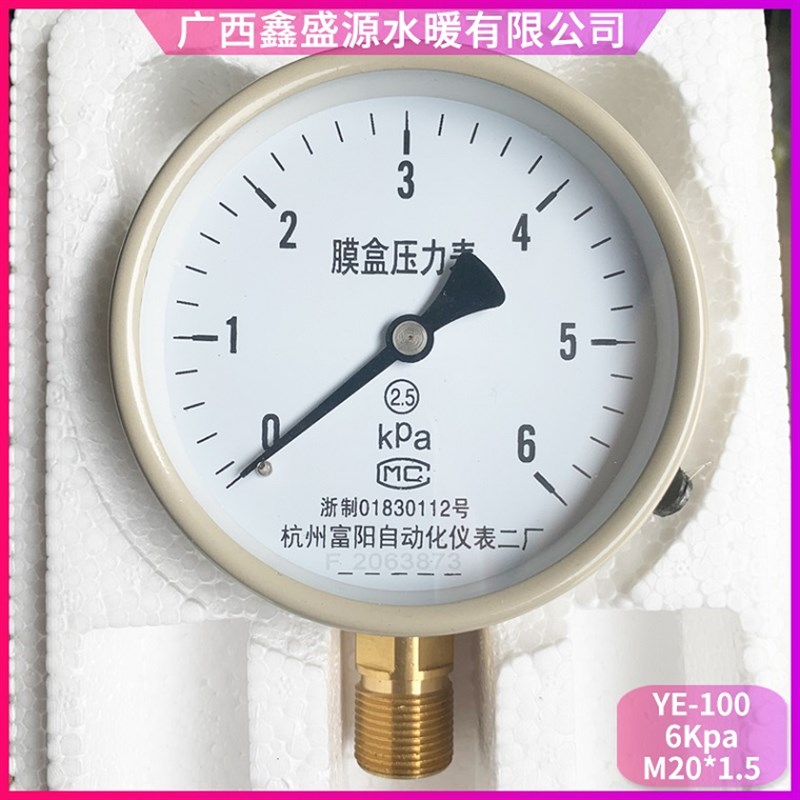 富阳二厂 膜盒压力表 YE-100 微压表 燃气工程专用 可开票