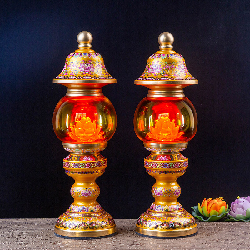 珐琅彩供佛led长明神社灯寺庙供奉佛灯佛前供灯莲花灯佛供灯充电