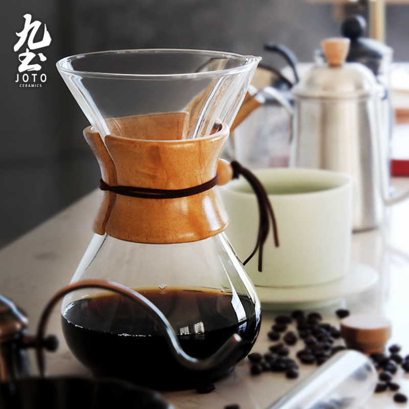 九土手冲咖啡分享壶一体套装简约耐热玻璃双层不锈钢过滤网杯家用