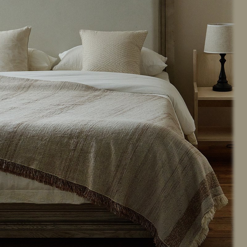 复古风棉麻色织提花流苏沙发盖毯 简约几何家居毛毯午休毯床尾毯