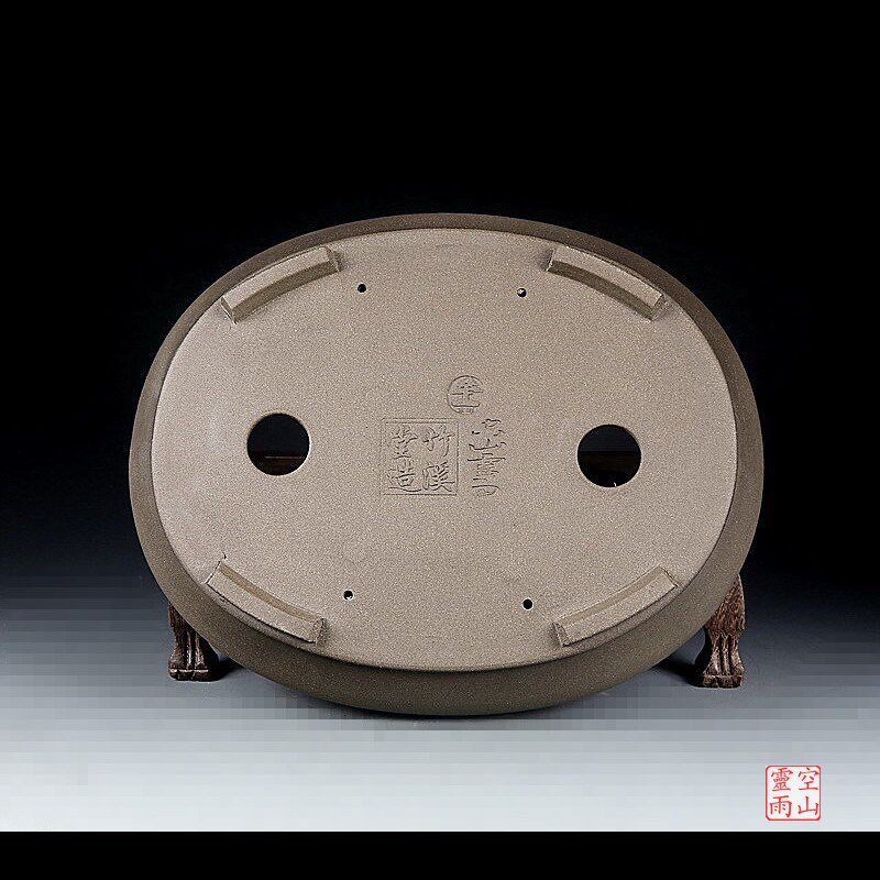 宜兴紫砂精品盆景花盆 全手工仿古椭圆形杜鹃金弹子绿植透气段泥