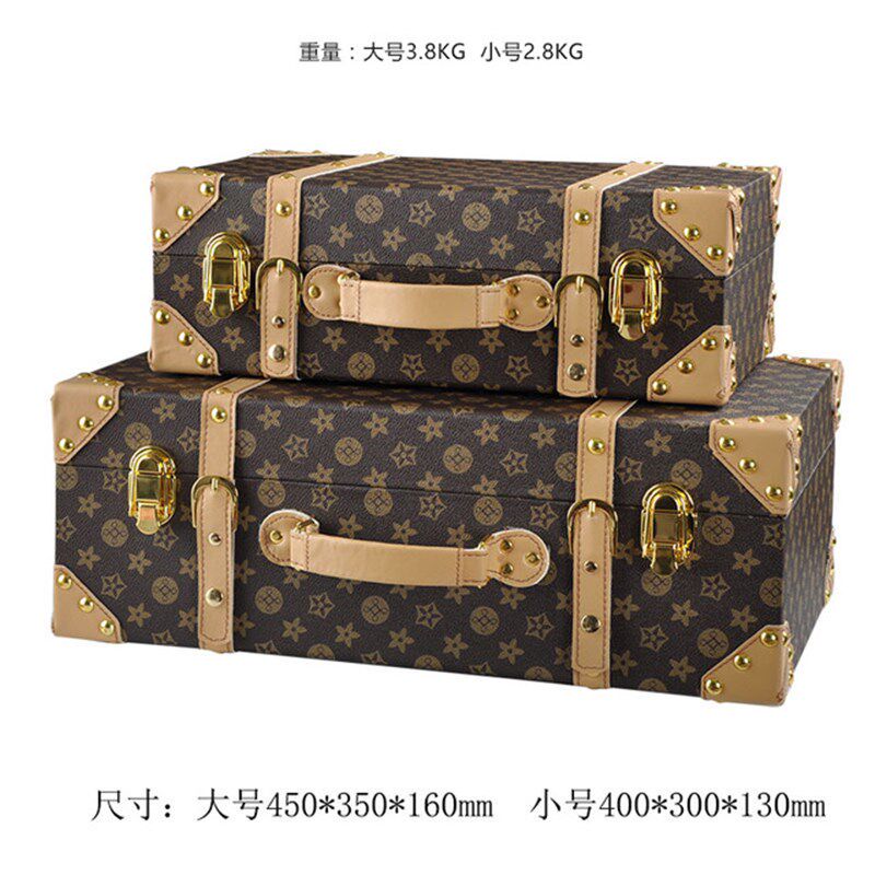 欧式老花皮质收纳整理箱旅行箱 样板房间衣帽间展厅软装装饰摆件