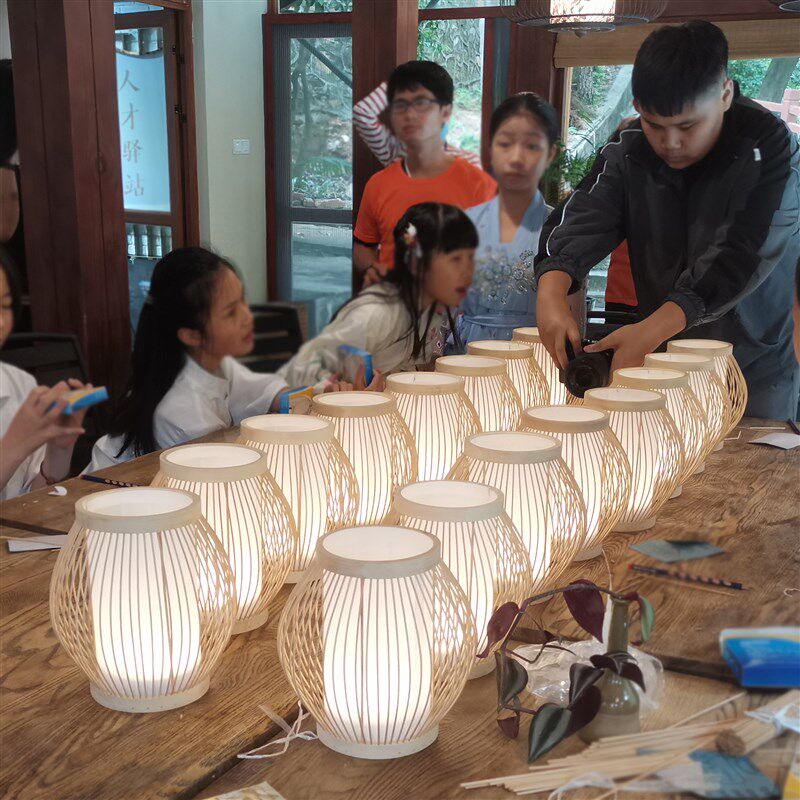 网红手提竹编灯笼LED灯DIY手工儿童编织材料包亲子活动手工礼物