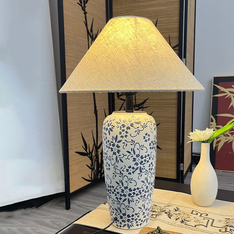 台灯青花瓷客厅书房卧室床头现代新中式遥控调光陶瓷台灯具