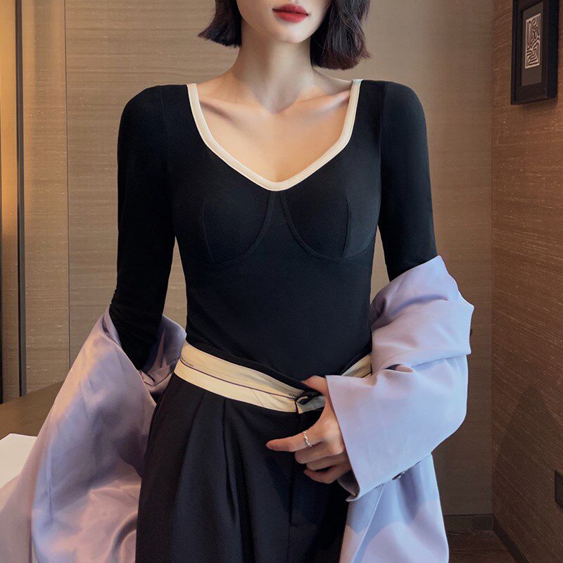保暖内衣女带胸垫一体加厚磨毛自发热内搭免穿文胸打底衫上衣秋冬