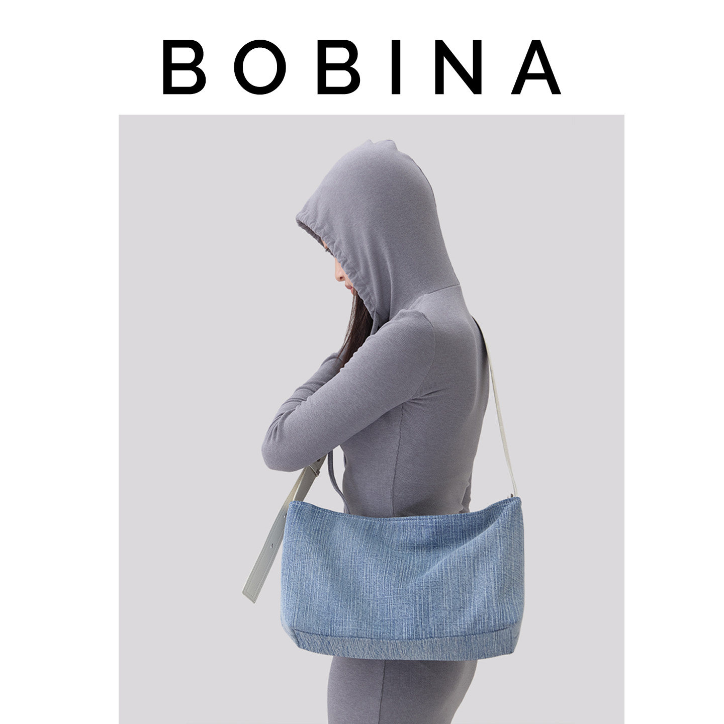 BOBINA手提斜挎条纹帆布包文艺小众设计包包女士高级感编织托特包