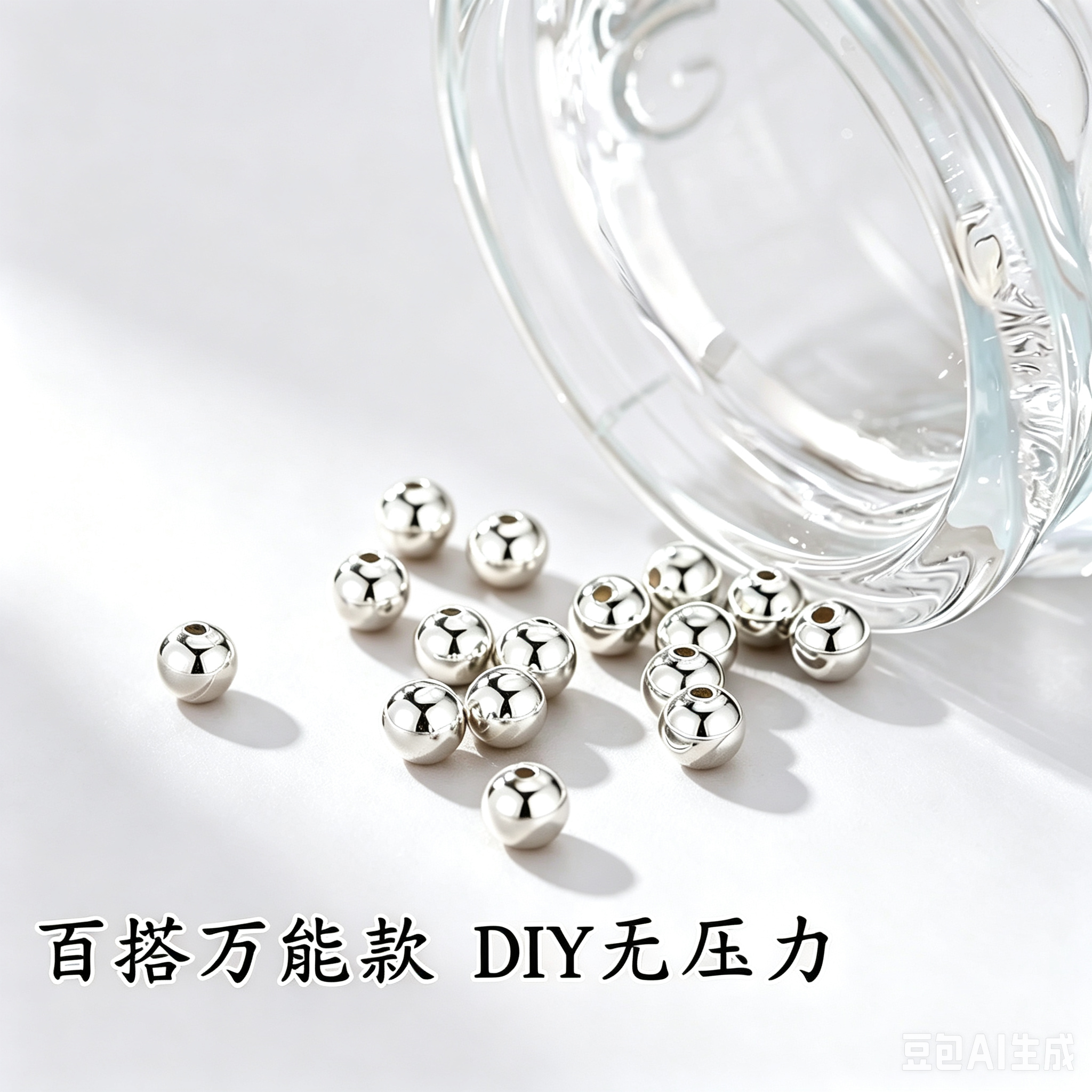 可换款）纯银S999足银散珠珠子银饰配件DIY手串编织手绳送礼项链