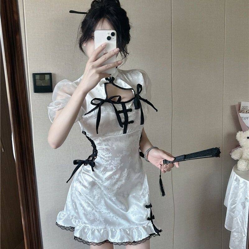中华娘cos性感泡袖旗袍诱惑qqny