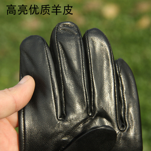 可触屏羊皮黑手套带射频标加绒冬季防风开摩托车真皮机车触屏手套