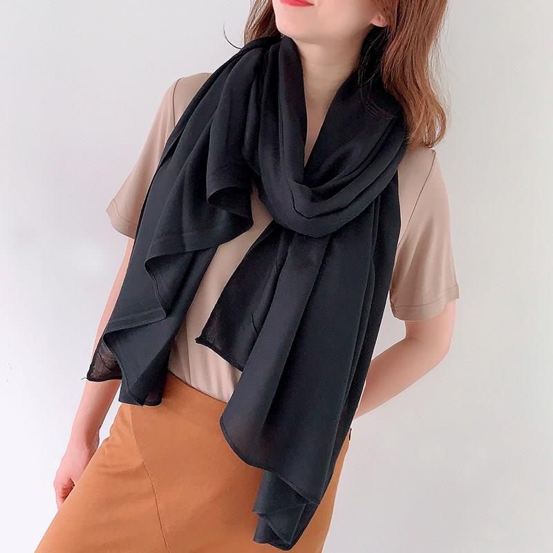 纯色棉麻围巾春秋冬款披肩黑色丝巾女士薄款亚麻冬季韩版休闲百搭