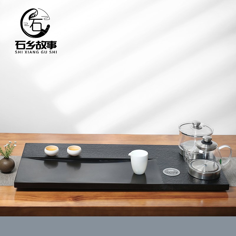 天然乌金石茶盘套装茶具家用全自动上水烧水壶一体电磁炉石头茶台