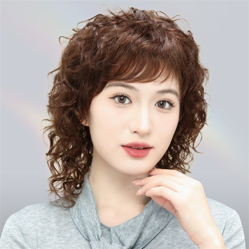假发女长发真发全真人发中老年女妈妈款自然中长款减龄卷发全头套
