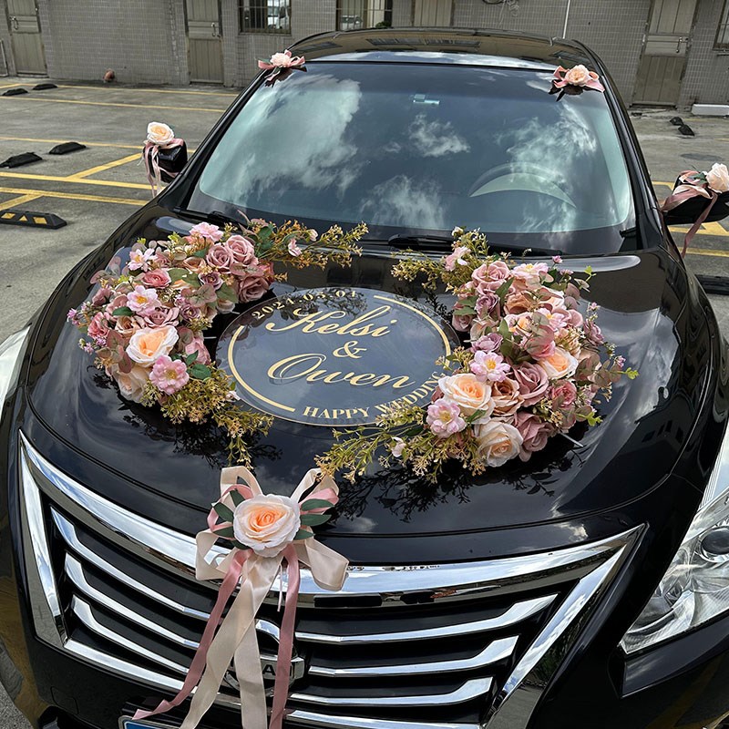 新款主婚车装饰车头花头车拉花车装饰结婚套装仿真花吸盘婚庆车队