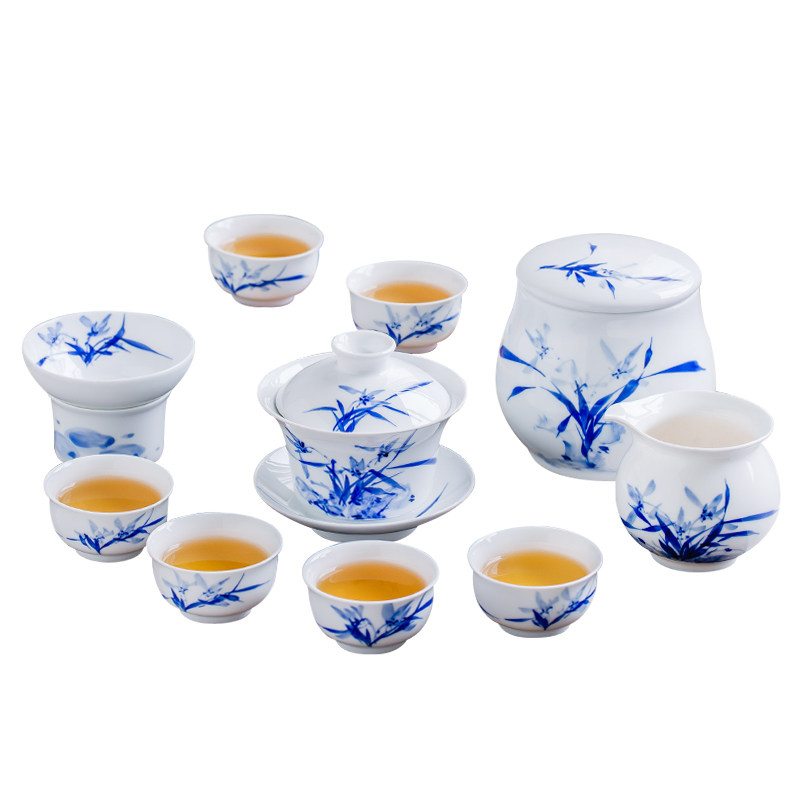 景德镇手绘青花瓷功夫茶具套装家用客厅中式陶瓷盖碗茶杯高档礼盒