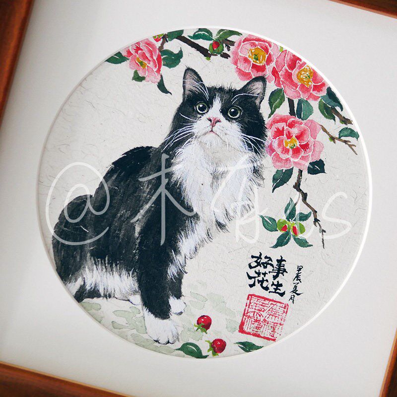 纯手绘国画宠物装饰画客厅餐厅玄关电表箱挂画写意花鸟画定制字画