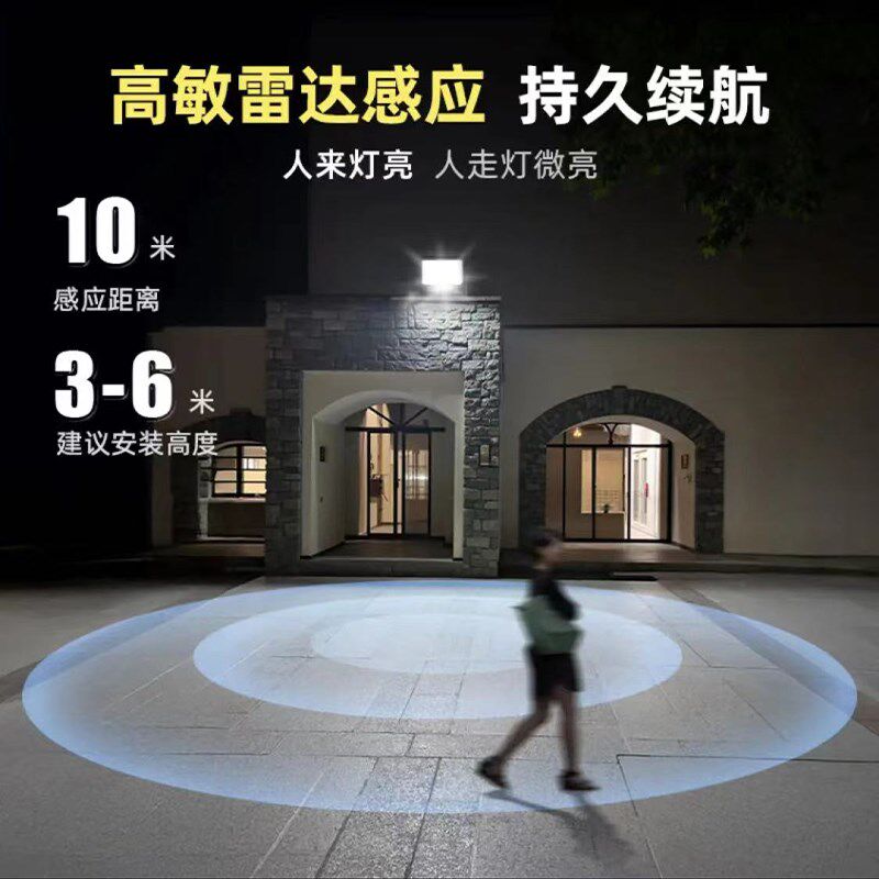 智能投光灯人体光控感应庭院灯夜间自动亮户外厂房防水led照明灯
