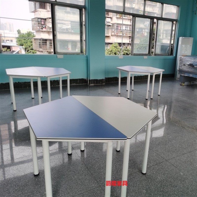 六角实验桌六边形拼色桌一对一辅导培训电脑桌多边形少年造型桌椅