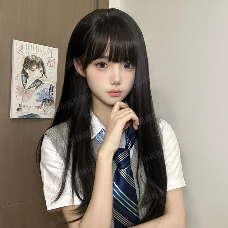 齐刘海黑长直假发全头套女60cm不用修少萝lolita洛丽塔造型免醒发图片