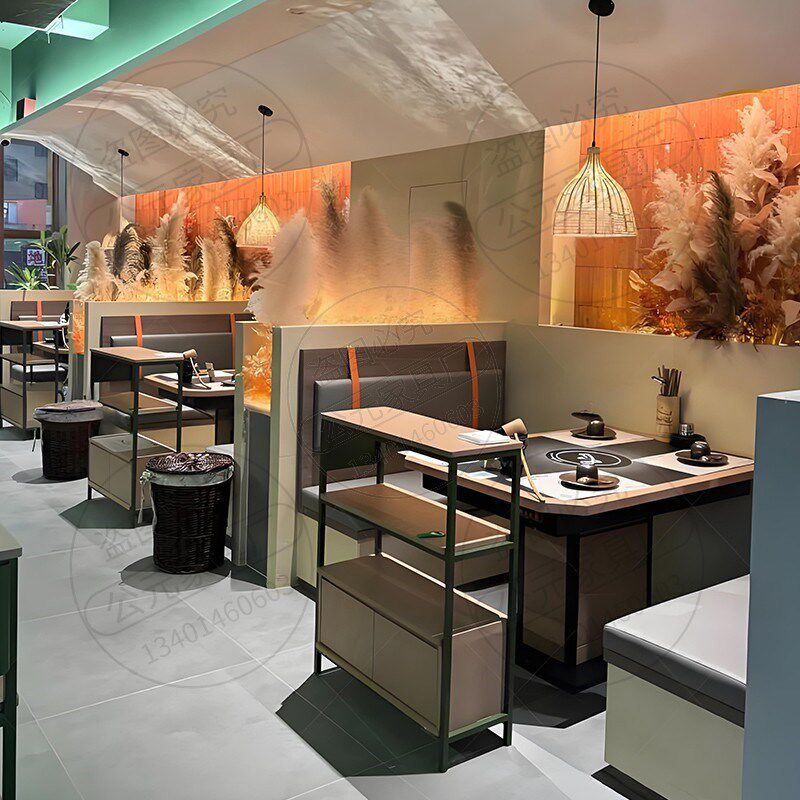 山野风火锅桌电磁炉一体商用餐桌山缓缓风火烧石实木火锅店餐桌椅