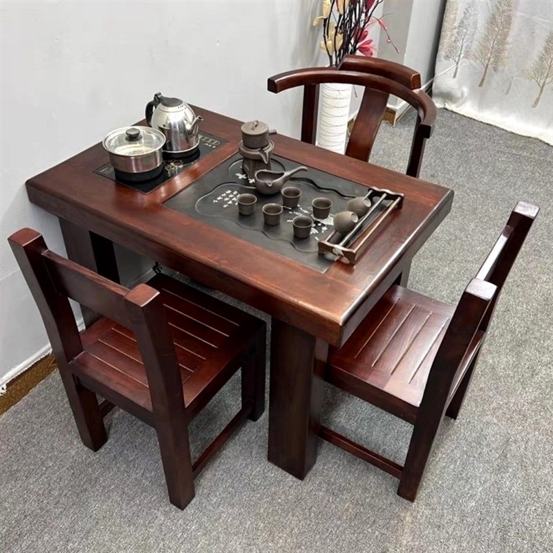 老船木阳台小茶桌椅组合纯实木办公室新中式茶几茶台家用喝茶艺桌