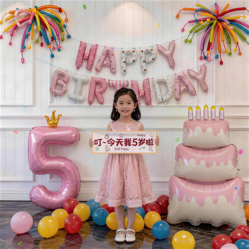 数字气球条幅女孩宝宝儿童生日派对布置场景装饰生日帽拍照氛围感