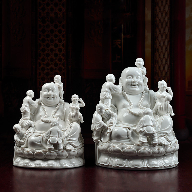 戴玉堂陶瓷送子弥勒佛中式祝福桌面摆件 客厅装饰五子登科弥勒佛