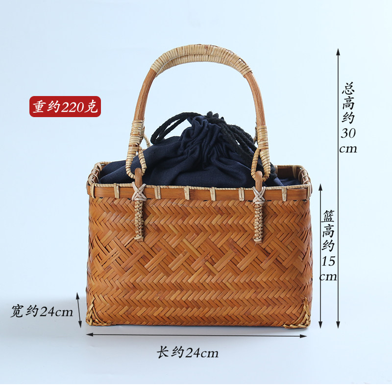 纯手工竹编包手提包日式文艺手工包茶具收纳包复古女包特惠款竹篮