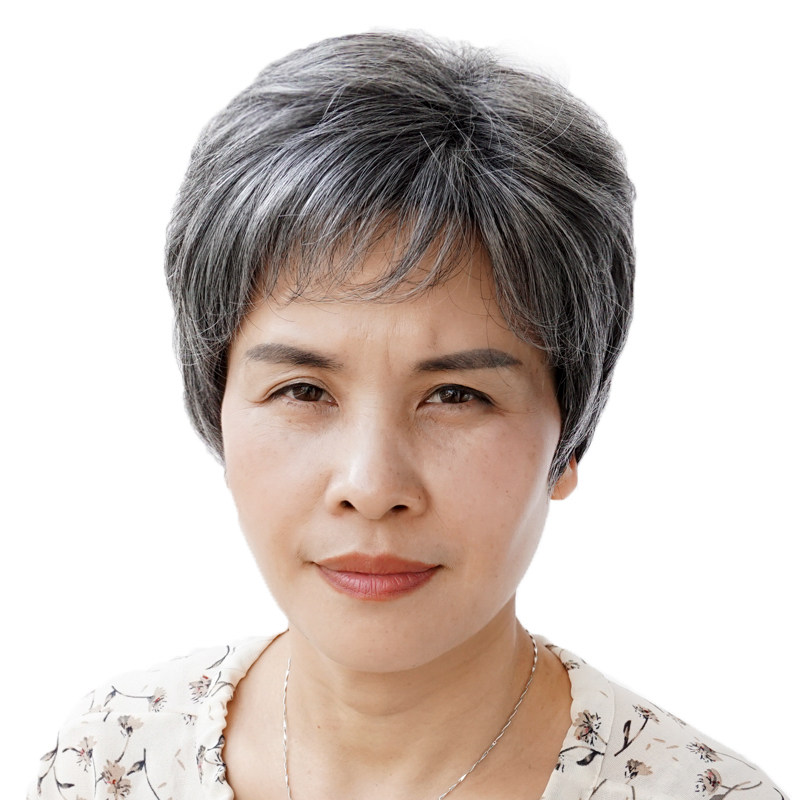 老太太假发花白光头短发全头套奶奶化疗真发老年人假头发全真人发