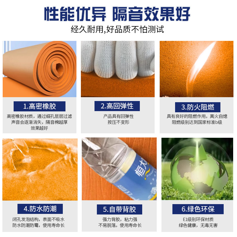 彩色平面橡胶隔音棉自粘墙体高密度吸音棉墙贴室内家用卧室隔音棉