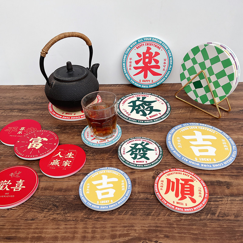 复古创意吸水隔热垫圆形陶瓷软木防滑耐高温防烫碗垫厨房锅垫杯垫